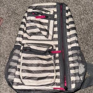 Striped Gray and White Backpack